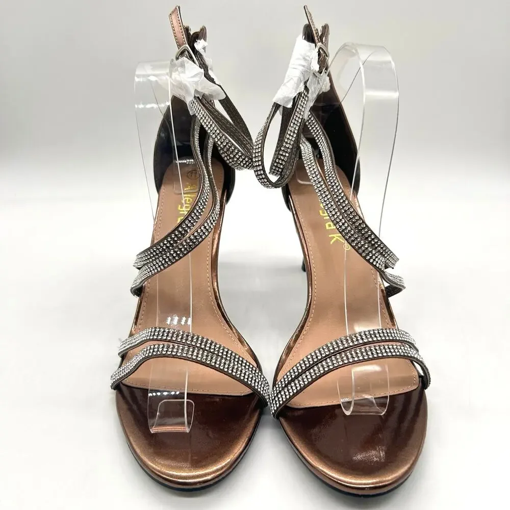Allegra K Sandals Womens‎ 11 Bronze Strappy High Heel Rhinestone Detail NEW